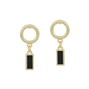 Gold Circle Stud with Black Charm .5" Earrings