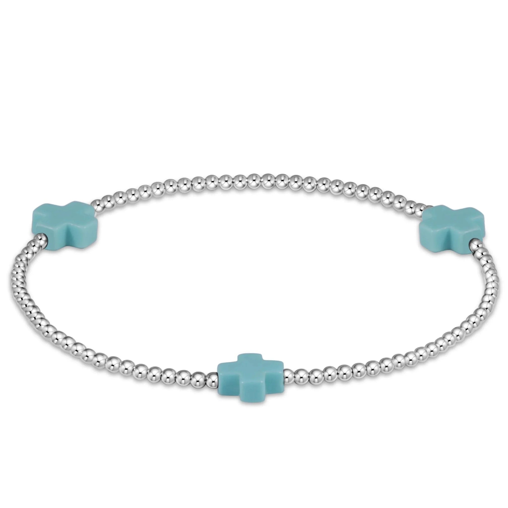 Signature Cross Sterling Pattern 3mm Bead Bracelet - Turquoise
