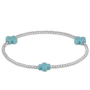Signature Cross Sterling Pattern 3mm Bead Bracelet - Turquoise