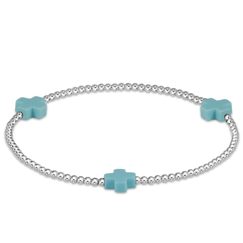 Signature Cross Sterling Pattern 3mm Bead Bracelet - Turquoise