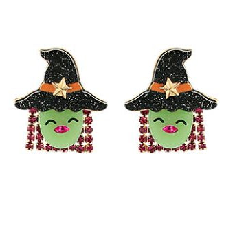 Glitter Witch Face Earrings