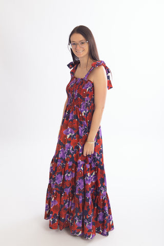 Summer Floral Smocked Tiered Maxi Dress