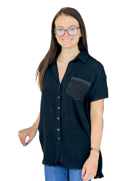 Carla Linen Button Down Black