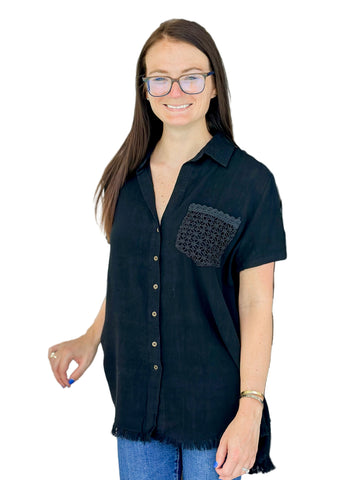 Carla Linen Button Down Black