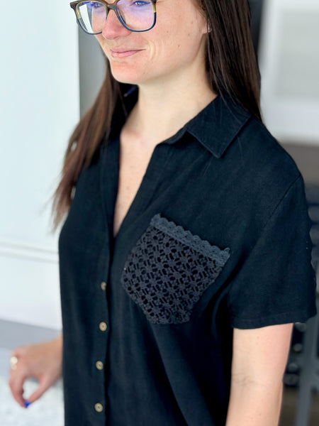 Carla Linen Button Down Black