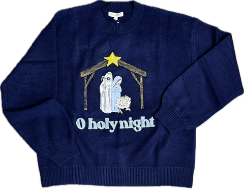 O Holy Night Navy Crew Neck Sweater