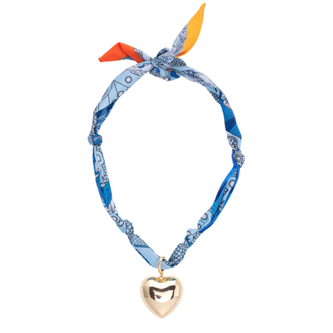 Puffy Heart Aqua Scarf Necklace