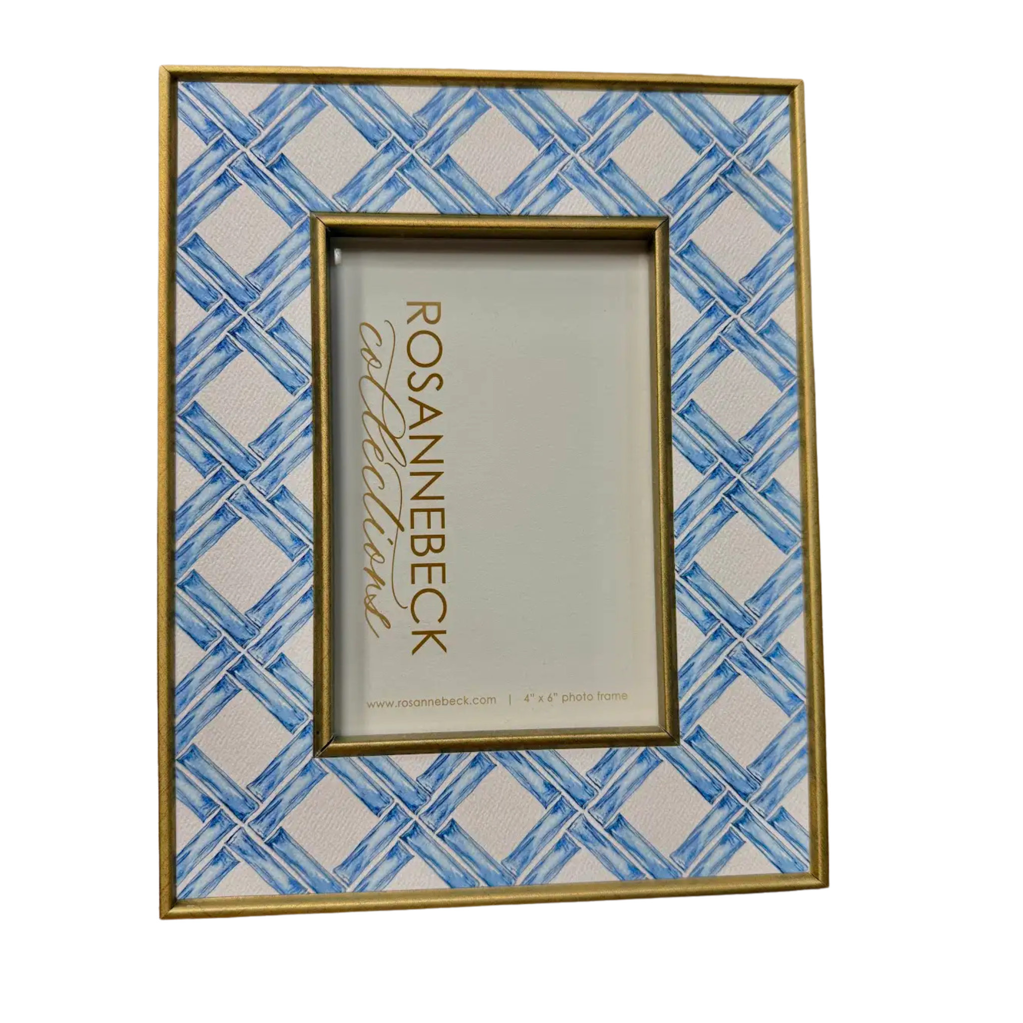 4x6 Gold Bamboo Trellis Sky Blue Frame
