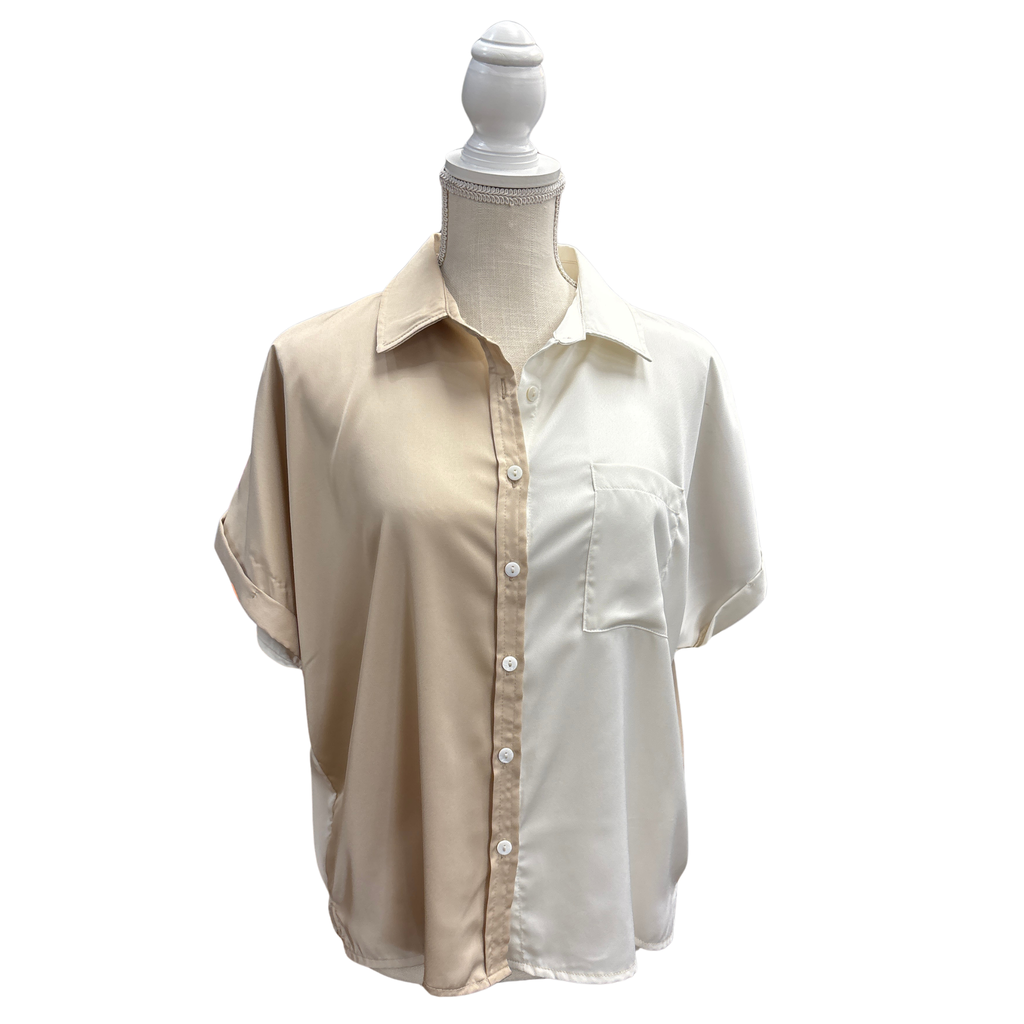 Satin Neutral Color Block Top