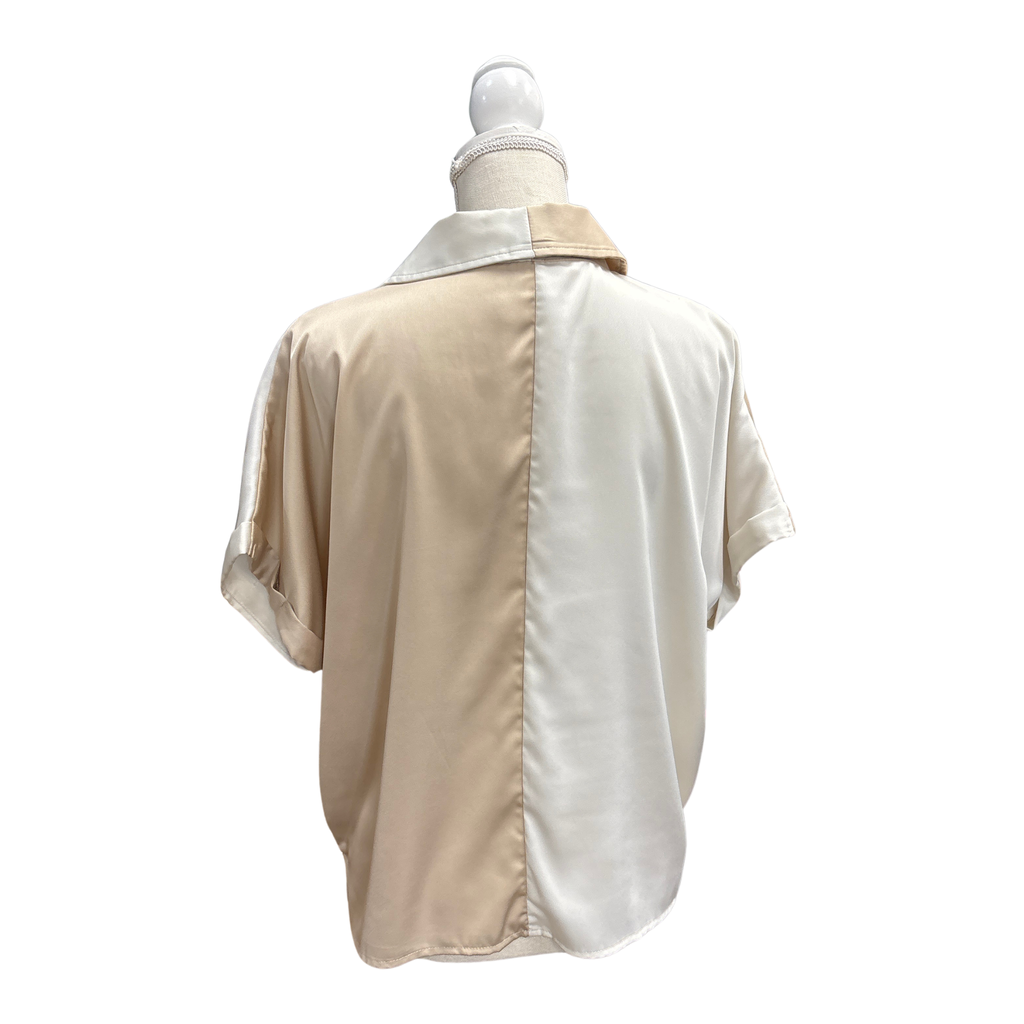 Satin Neutral Color Block Top