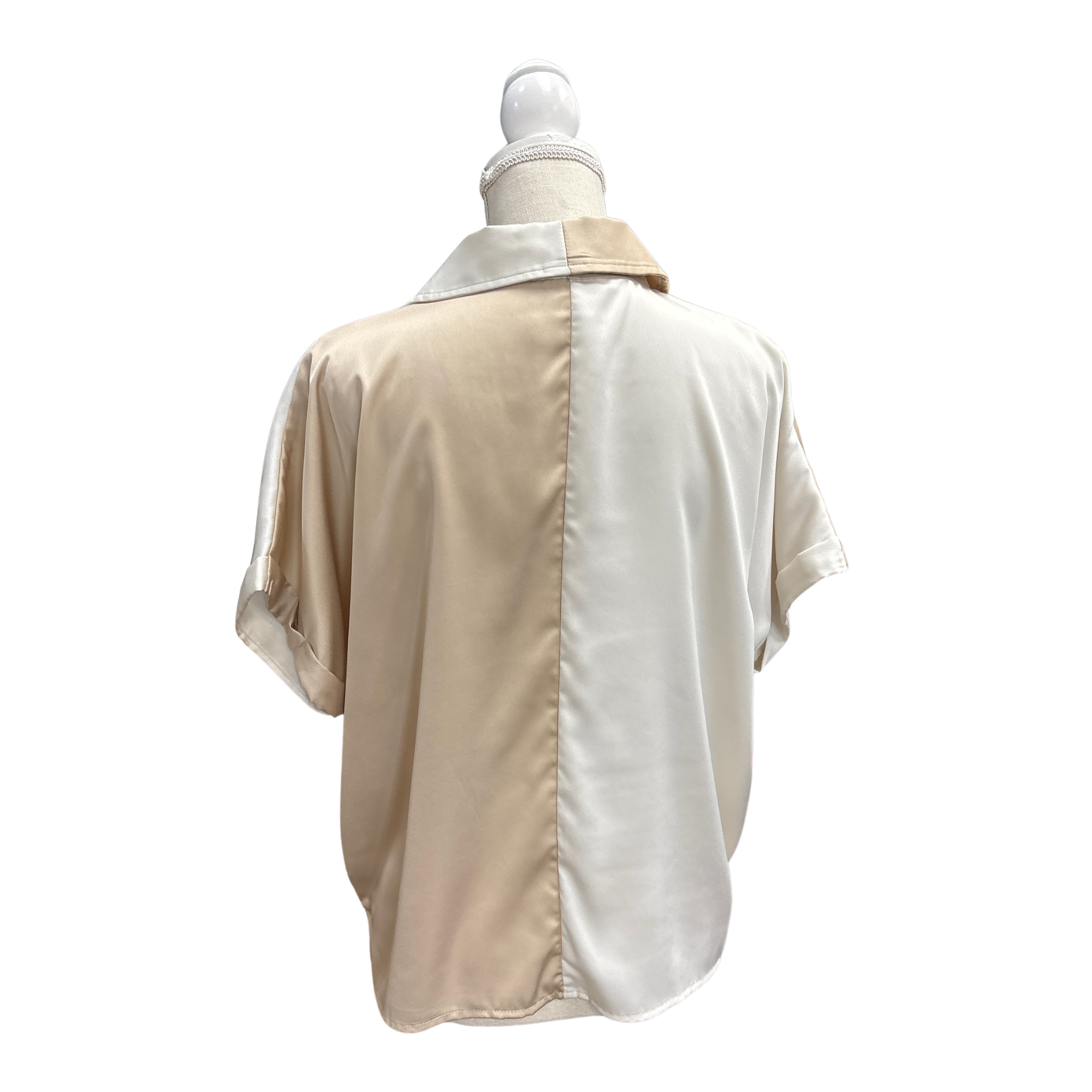 Satin Neutral Color Block Top