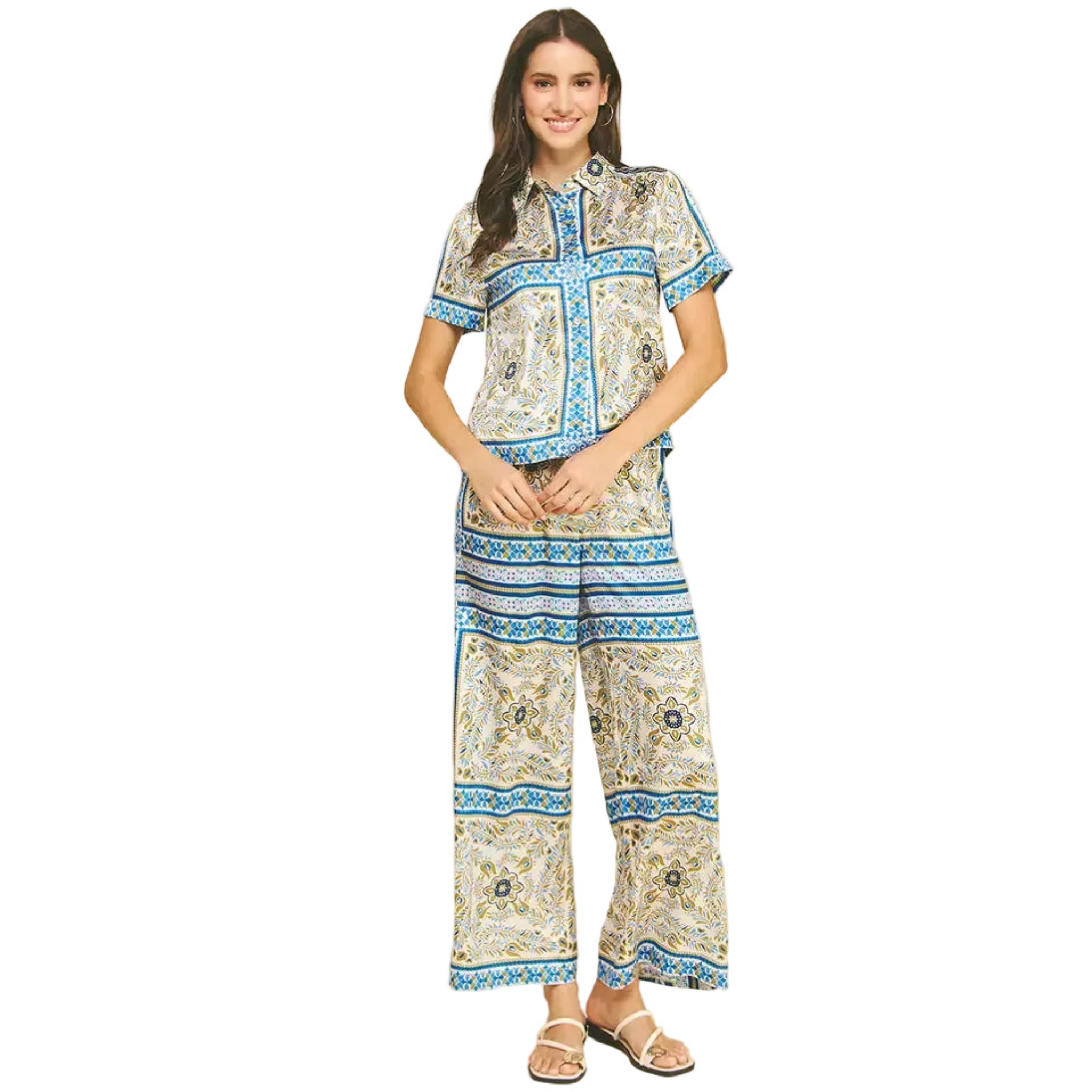 Scarf Print Wide Leg Pants