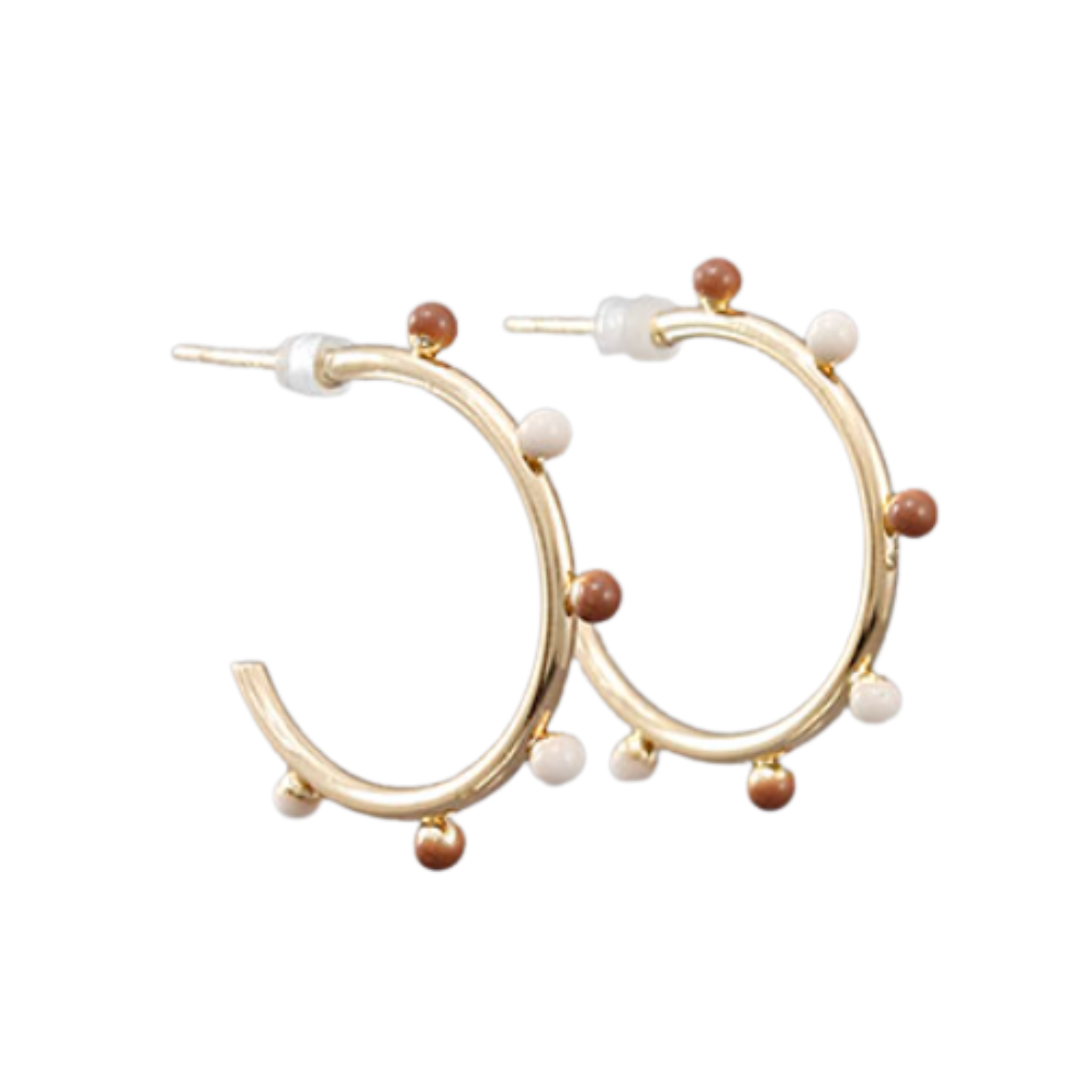 Color Ball Trimmed Hoops (White/Brown)