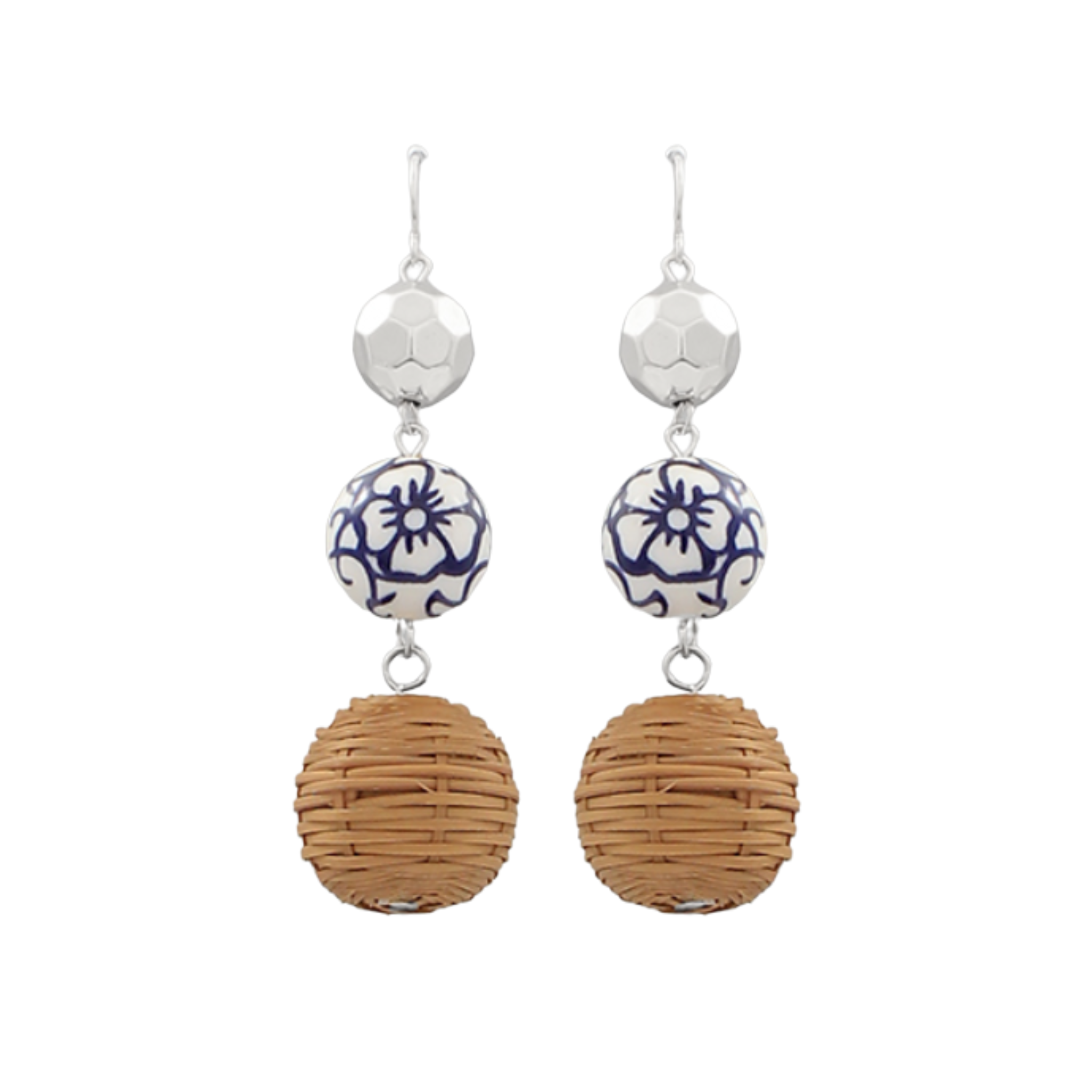 Ceramic & Rattan Ball Drop Earrings