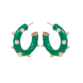 Green Dotted Pearl & Enamel Open Hoops