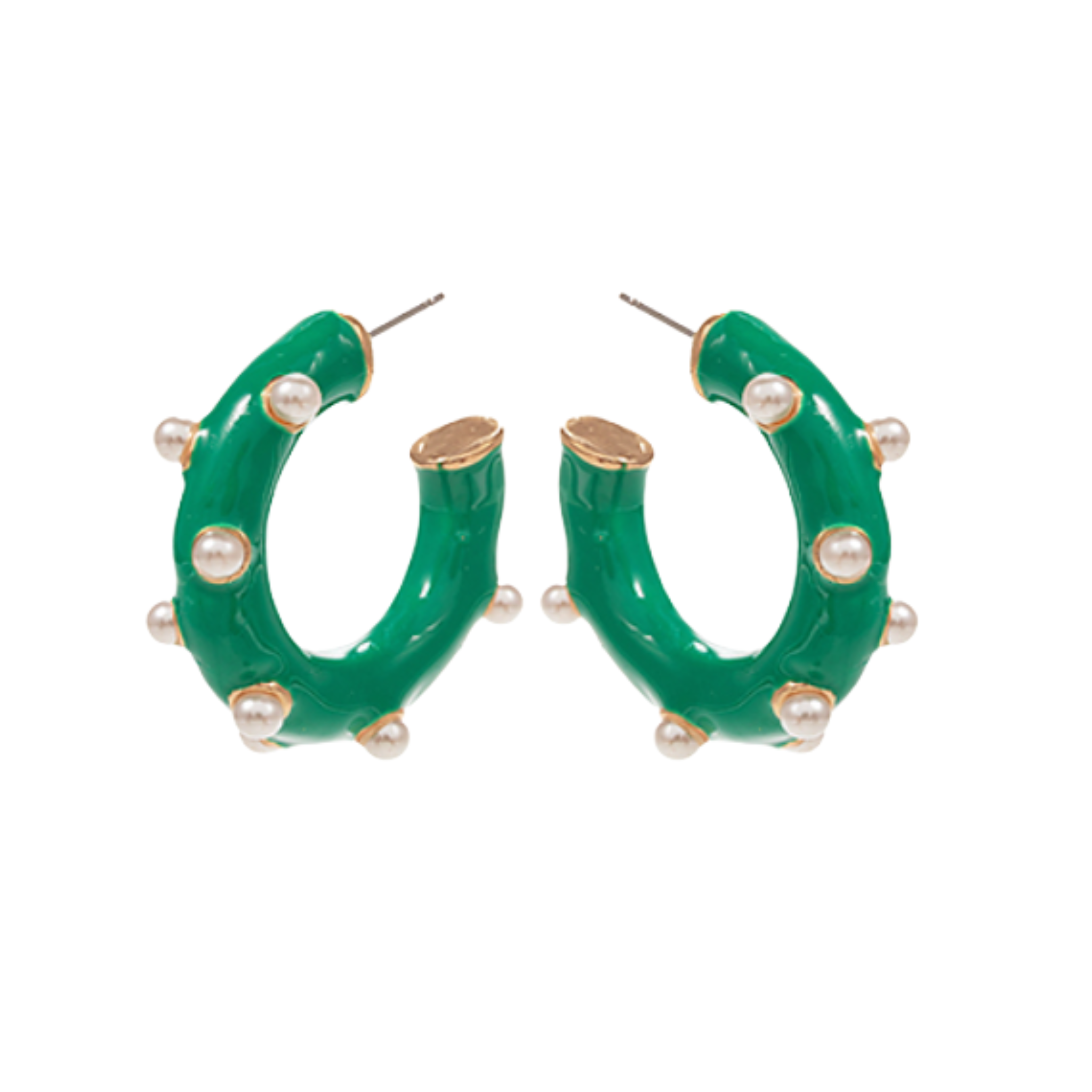 Green Dotted Pearl & Enamel Open Hoops