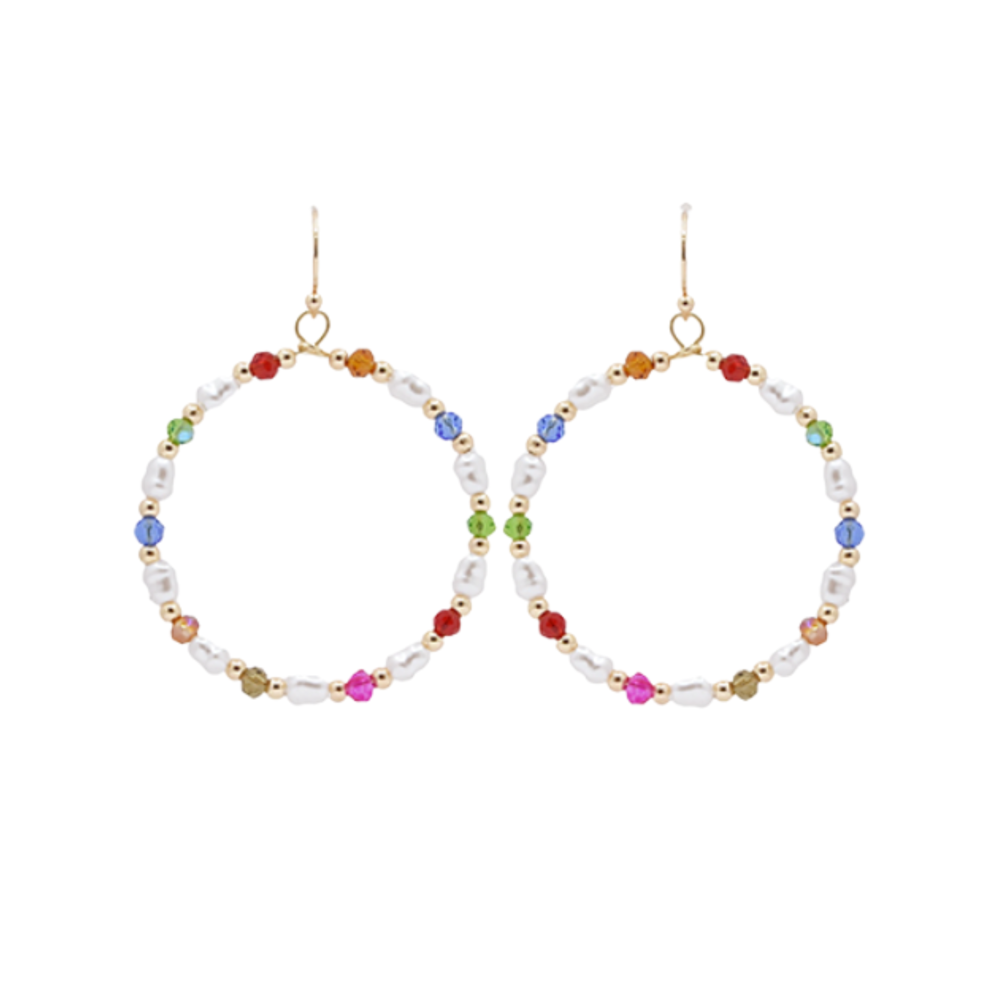 Multi Color Bead Peal & Glass Circle Earrings