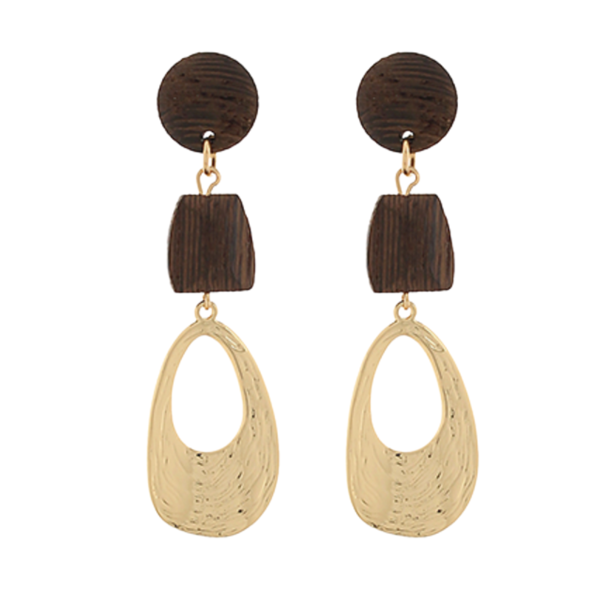 Linear Geo & Round Wood Earrings