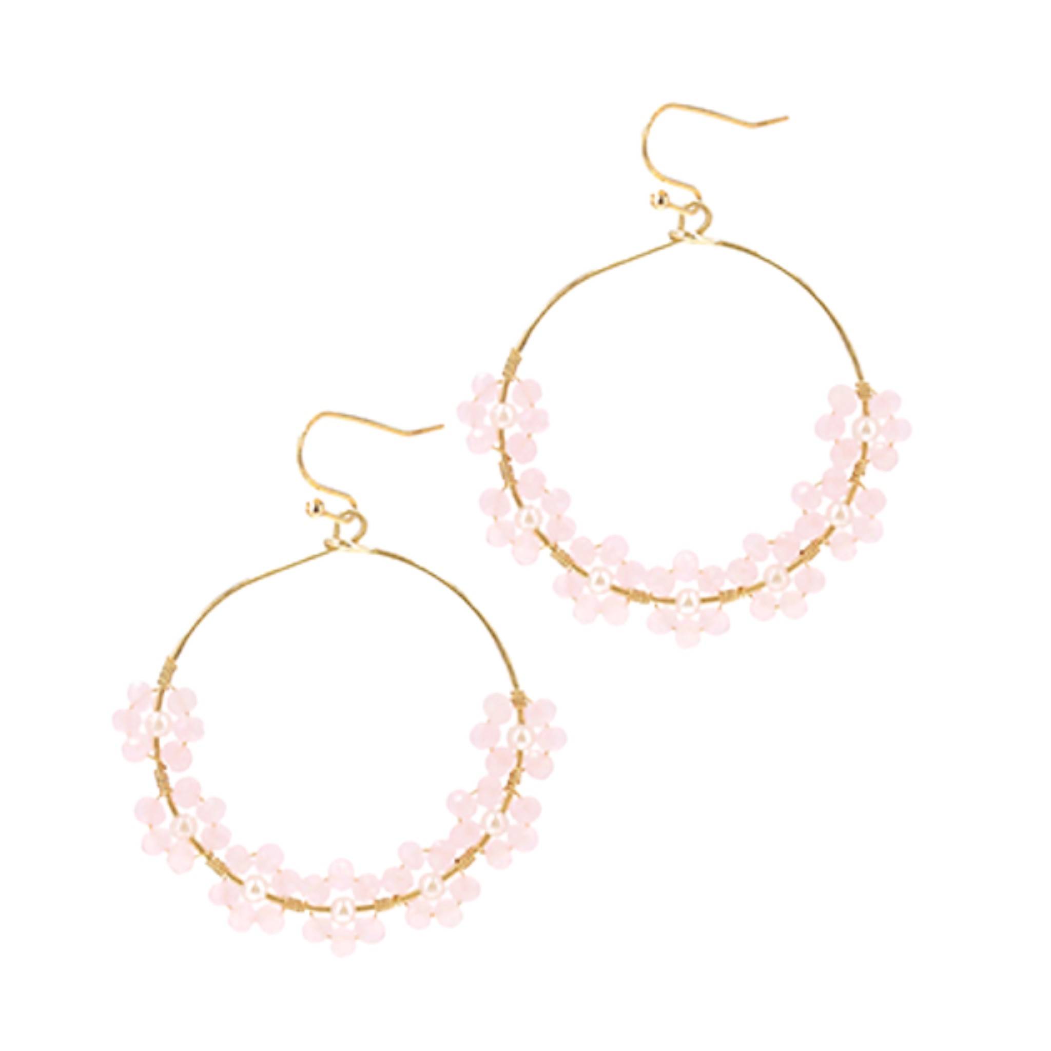 Bead Flower Circle Drop Earrings