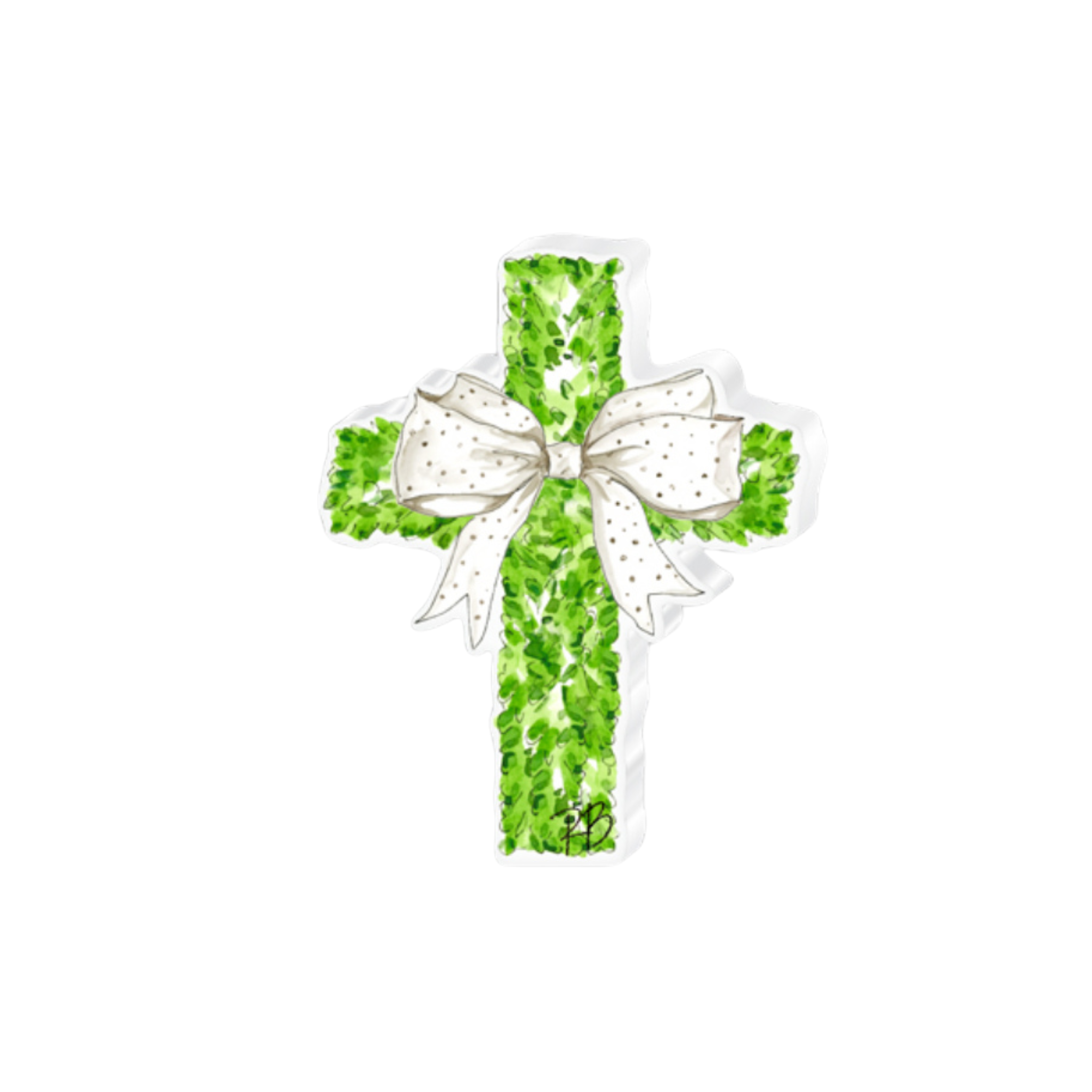 Wedding Boxwood & White Bow Cross