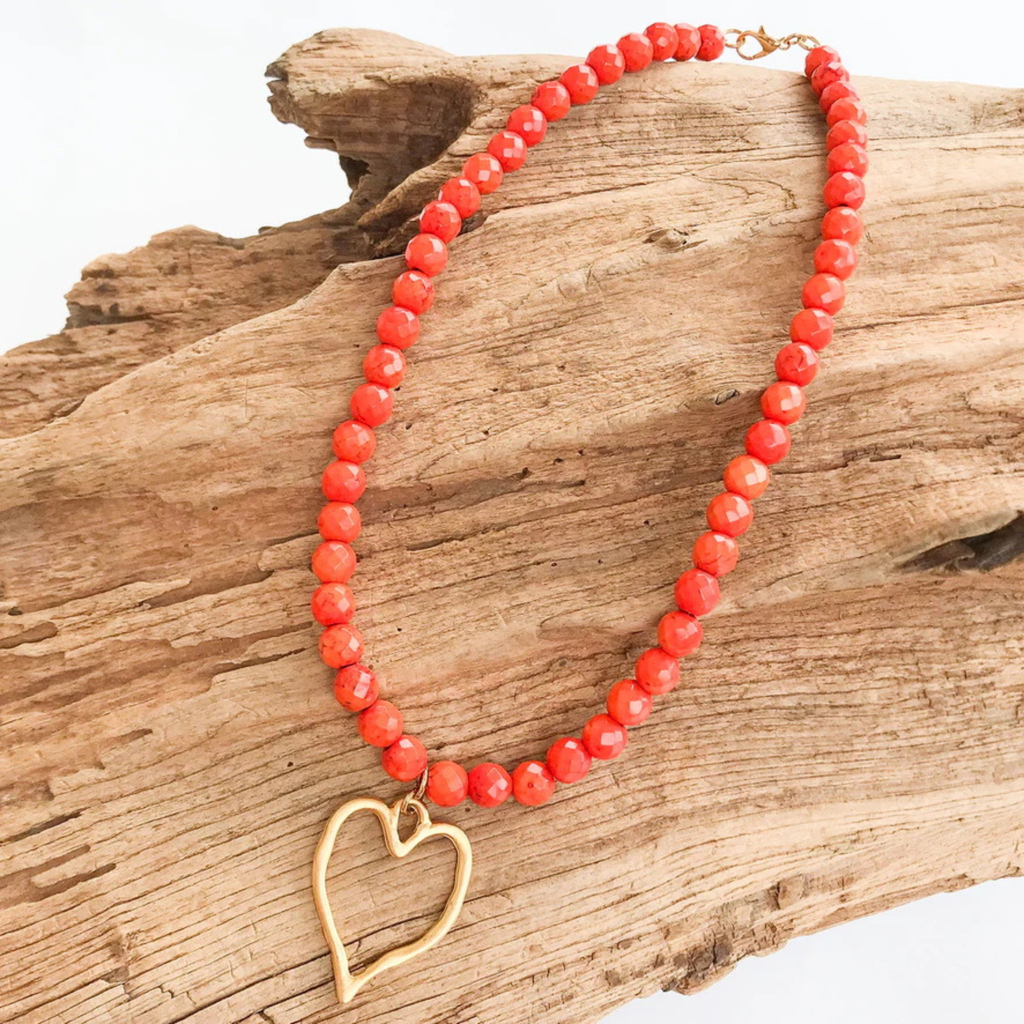 Gemstone Necklace w/ Medal Heart
