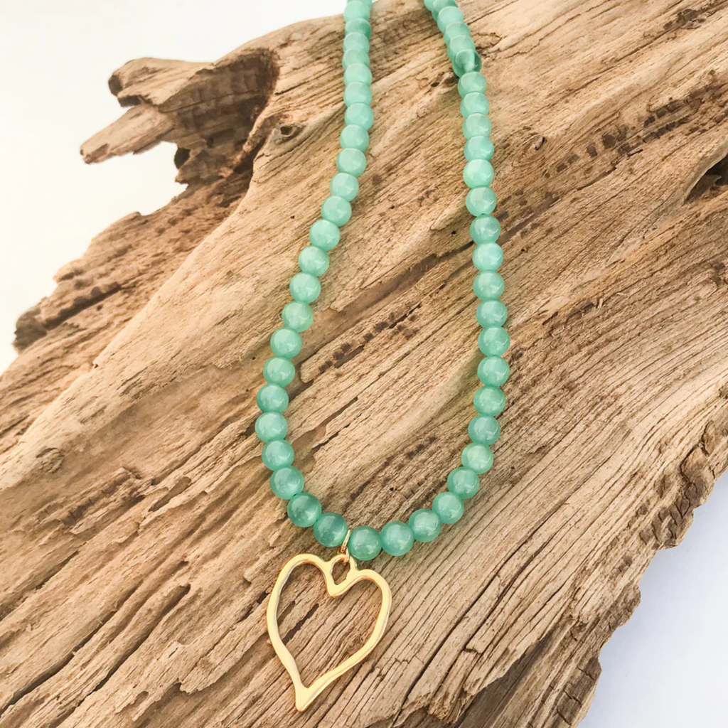 Gemstone Necklace w/ Medal Heart