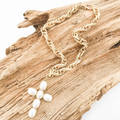 Large Pearl Cross on Twisted Etched Chain
