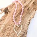 Gemstone Beaded Necklace w/ XL Heart