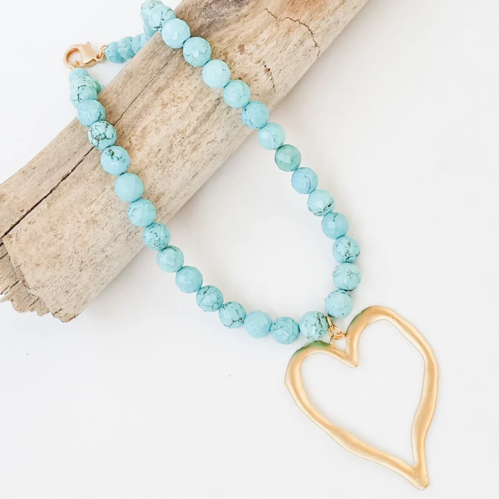 Gemstone Beaded Necklace w/ XL Heart