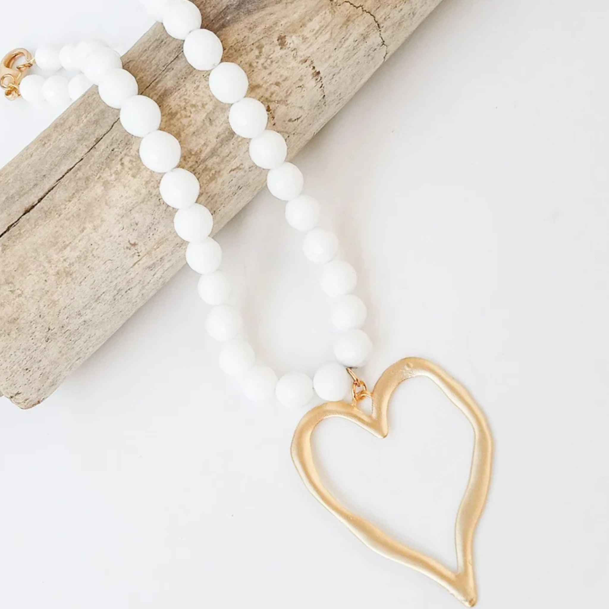 Gemstone Beaded Necklace w/ XL Heart
