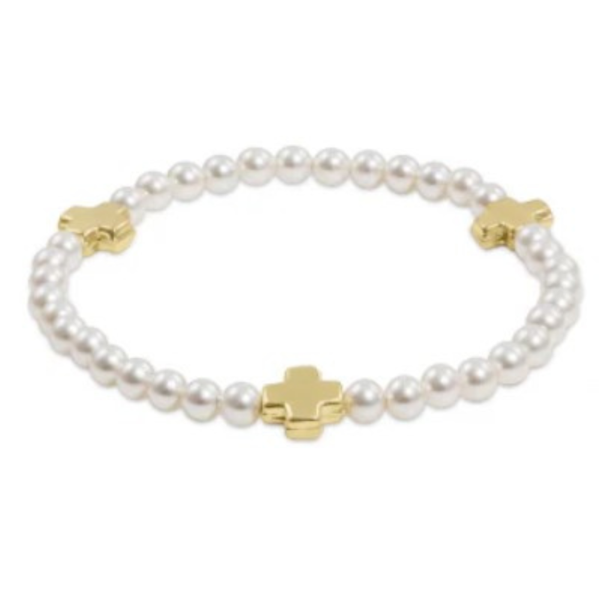 Signature Cross 4mm Pearl  Bracelet- Gold