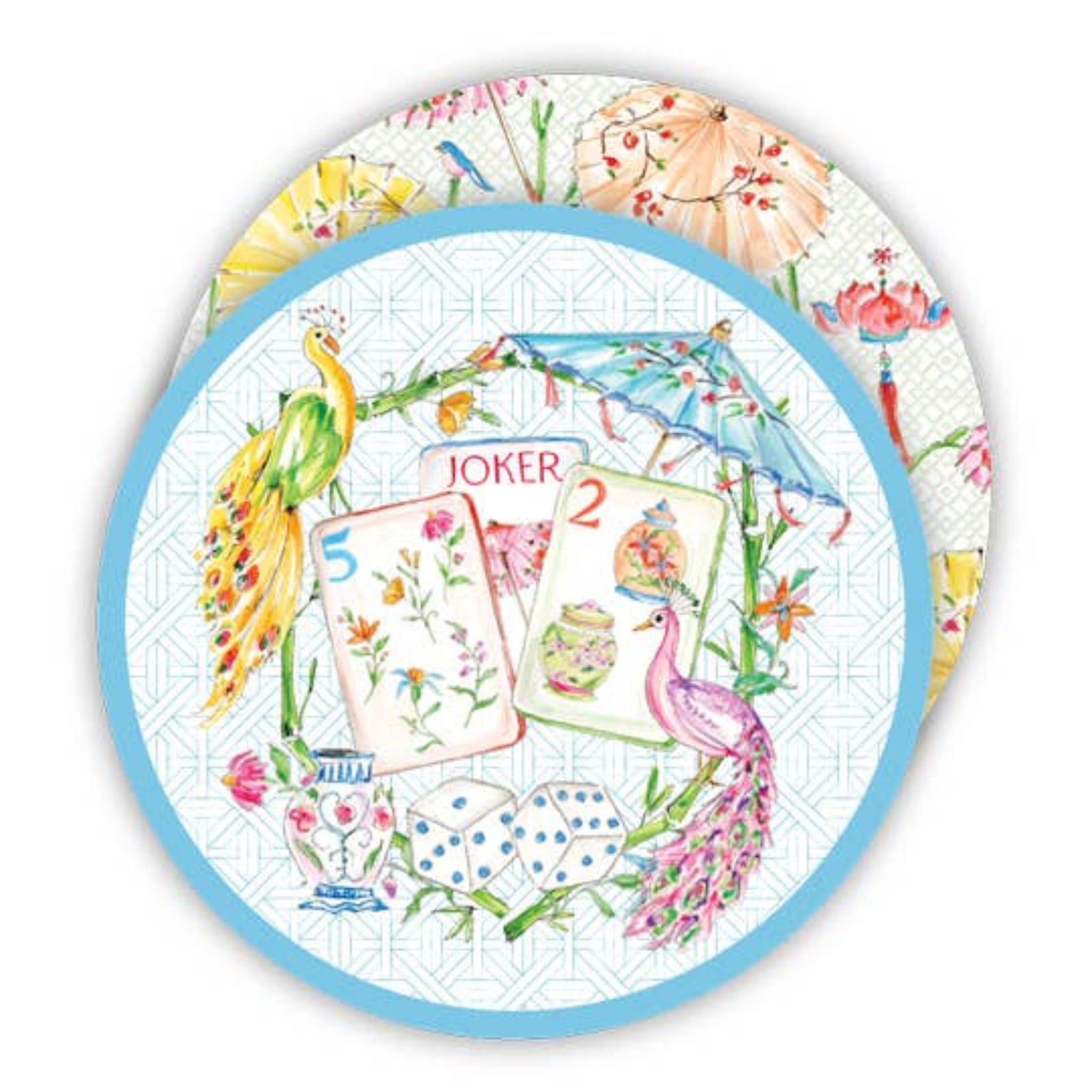 Mahjong Tiles with Colorful Peacocks & Flowers Round Coaster
