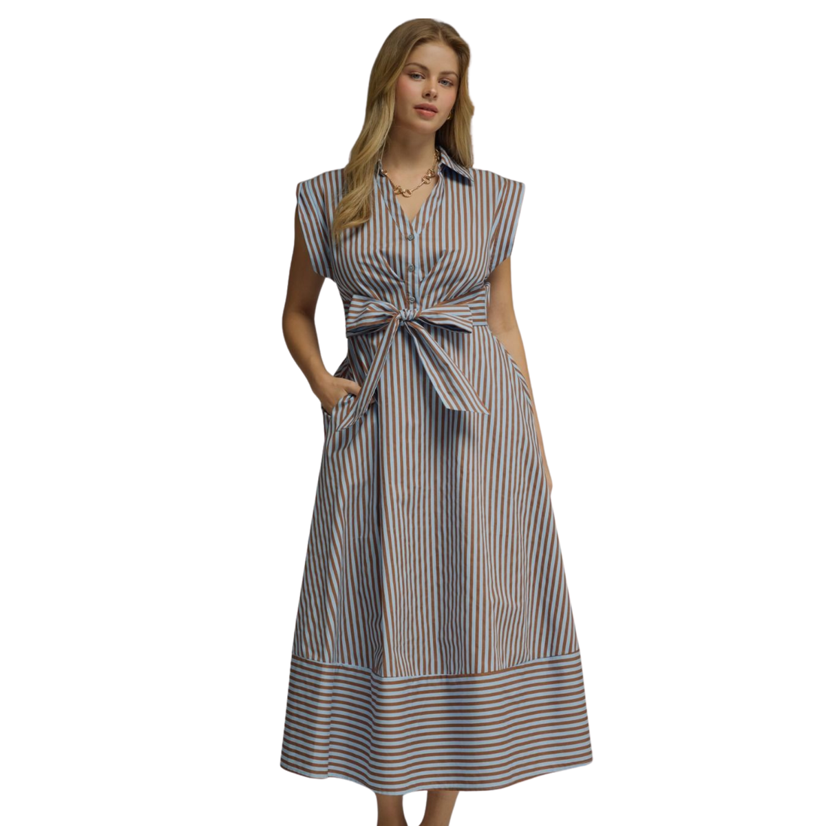 Cami Blue Brown Midi Dress