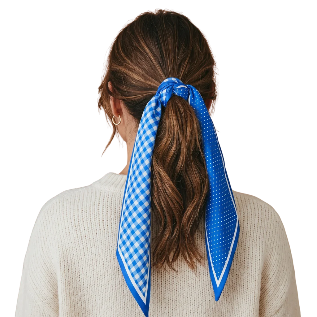 Blue Gingham Skinny Scarf