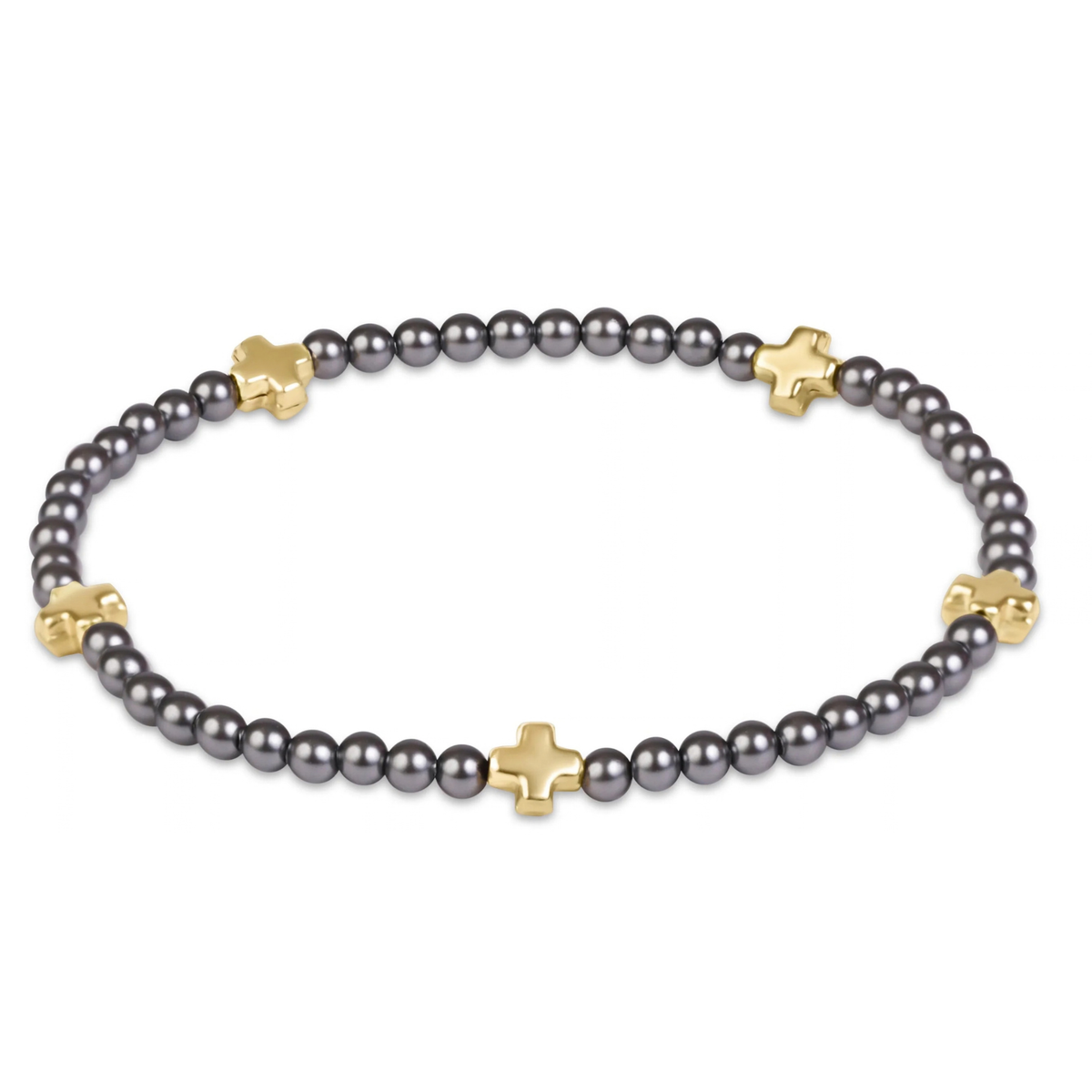 Signature Cross Small 3mm Pearl Dark Grey Bracelet - Gold