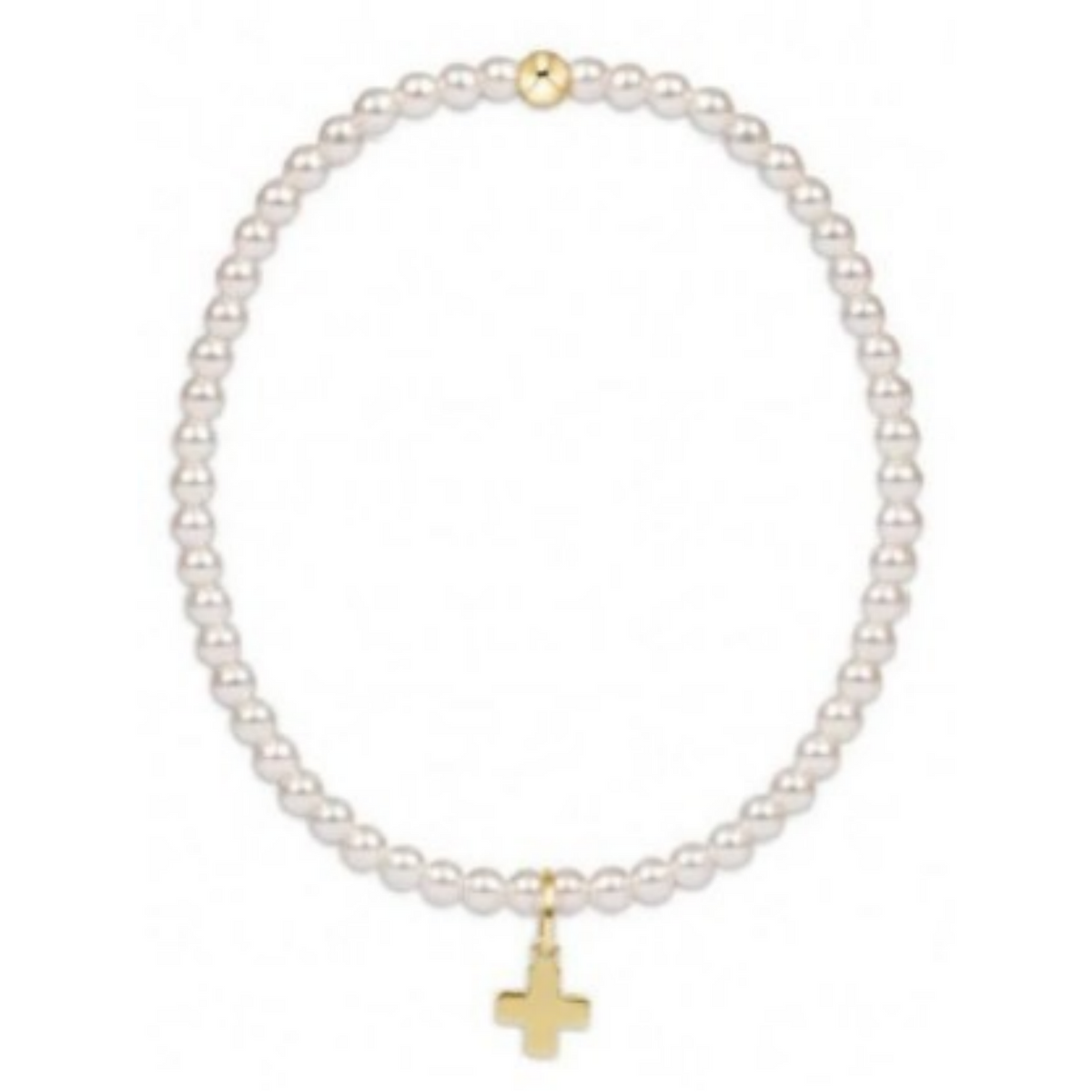 Classic Pearl 3mm Bead Bracelet- Signature Cross Gold Charm