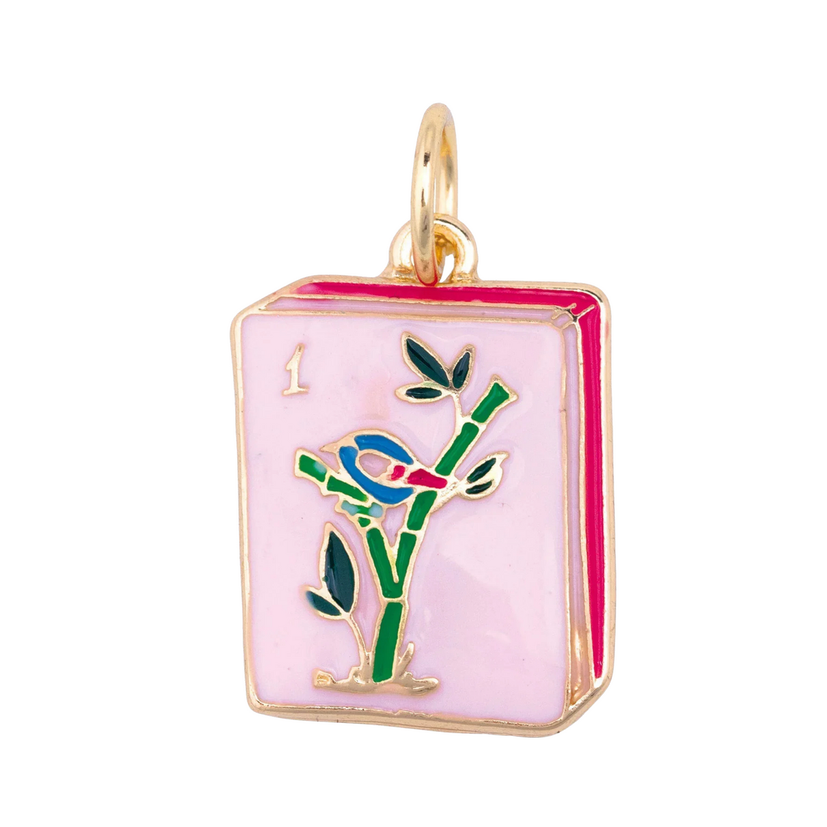 Mahjong Enamel Tile Charm in Pink