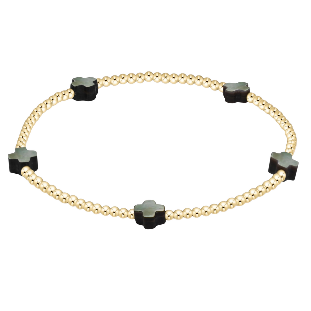 Signature Cross Small 2mm Gold Bracelet- Mother of Pearl Black Tahitian