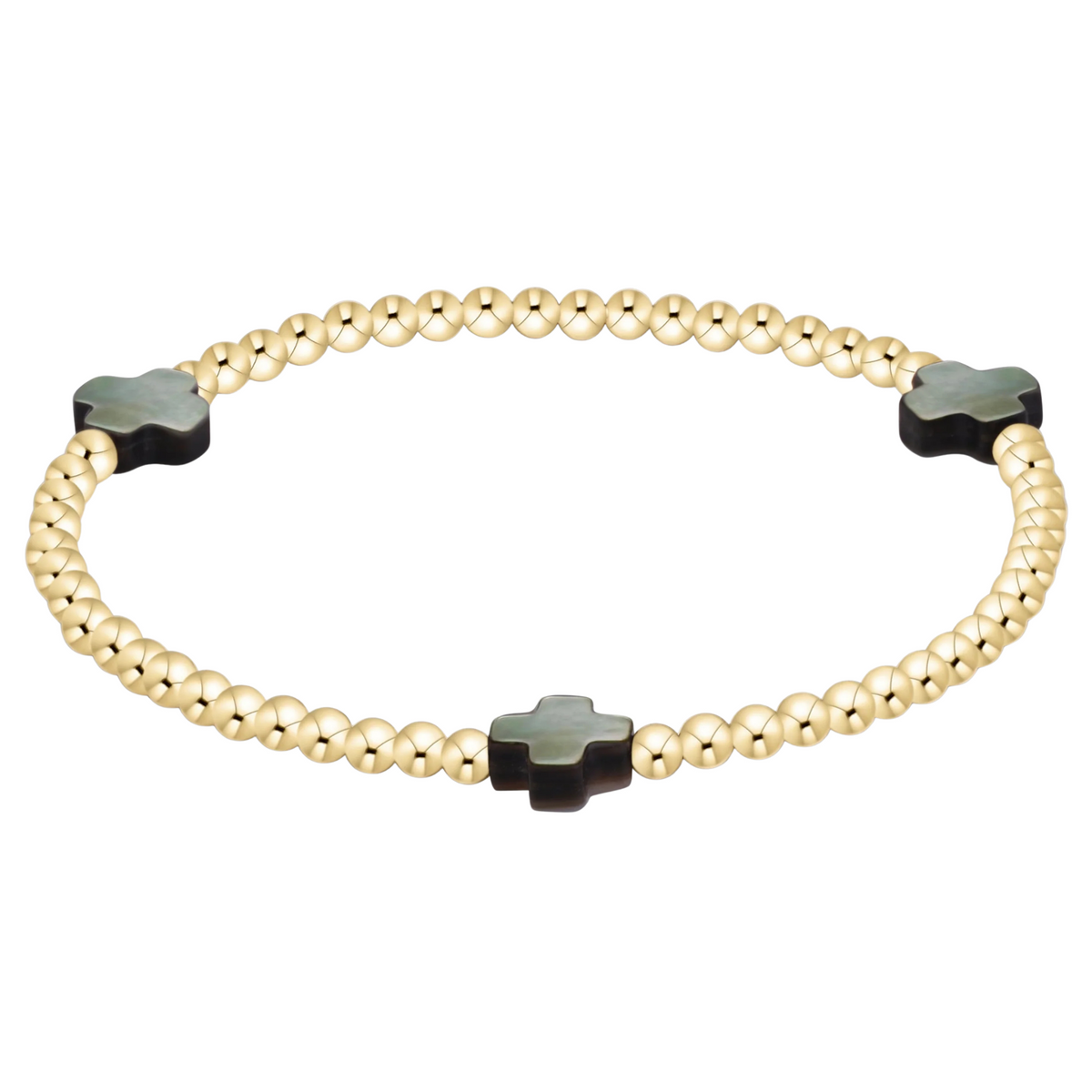 Signature Cross 3mm Gold Bracelet - Mother of Pearl Black Tahitian