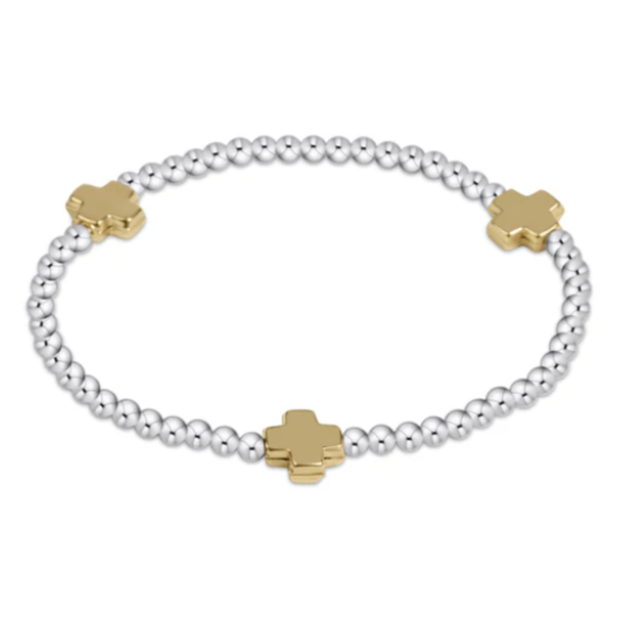 Signature Cross 3mm Mixed Metal Bracelet- Gold