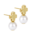 Signature Cross Small Gold Stud - Classic Pearl