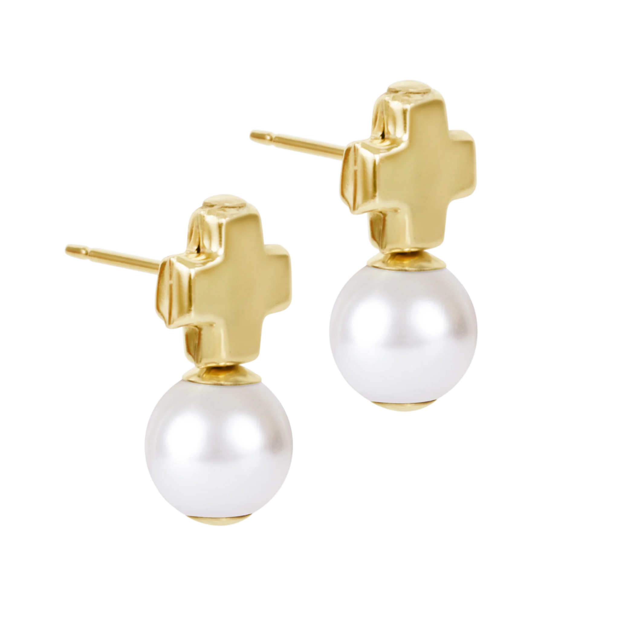 Signature Cross Small Gold Stud - Classic Pearl