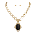Oval Stone & Pearl Necklace Set