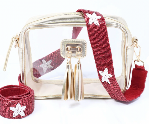 Red with Stars Beaded Crossbody Strap