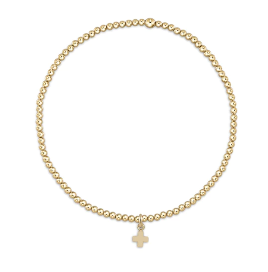 Classic 2mm Gold Bracelet - Signature Cross Small Gold Charm