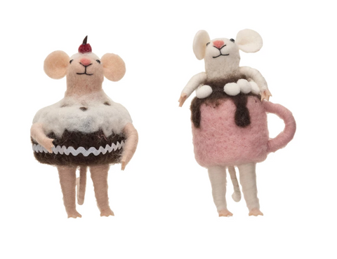 Mouse with Cocoa and Cake Outfit Ornament