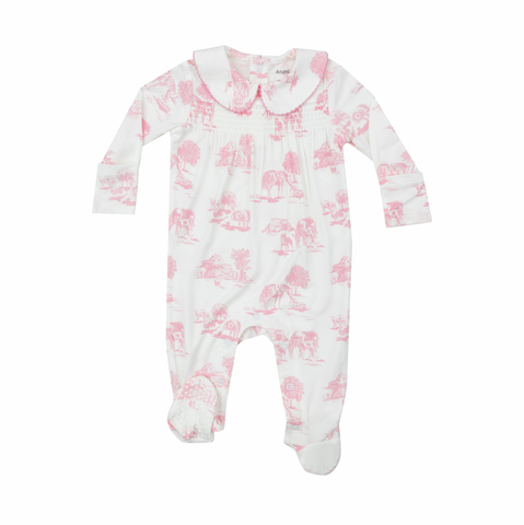Pink Farm Toile Footie