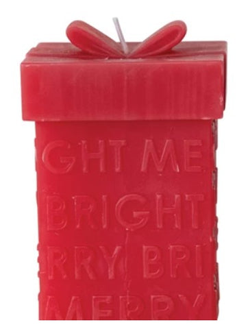 Unscented Gift Box Shaped Candle "Merry/Bright", Red