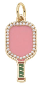Pearl Studded Pickleball Paddle Charm