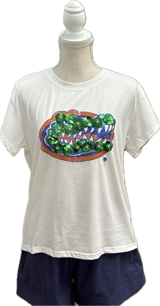 Florida Gator Mascot Sequin Flower Tee